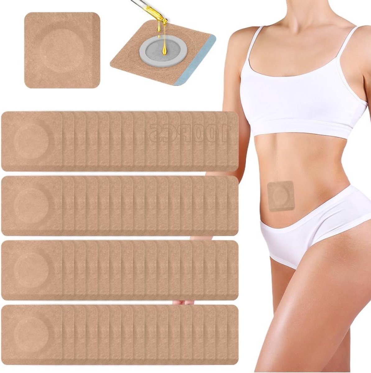100 stuks zelfklevende verpakkingswrap voor navel, hoog absorberende pads van spunlace, ideaal voor castorolie toepassingen