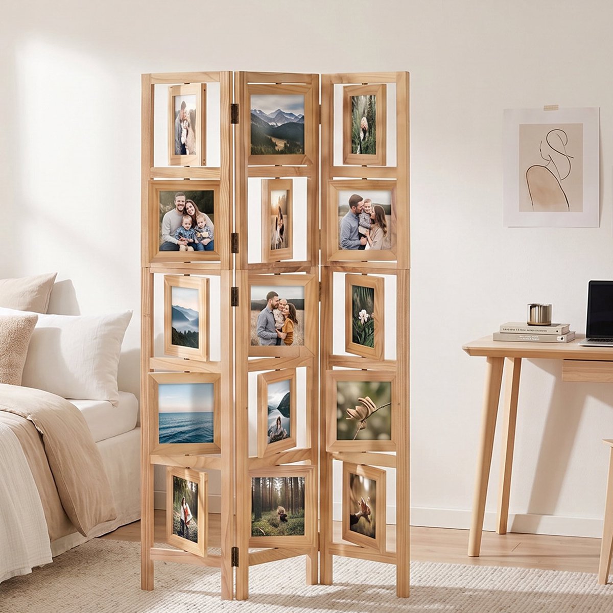 Homestyle4u Kamerscherm - 93x161 cm - Lichtbruin - 3-delig - Fotowand