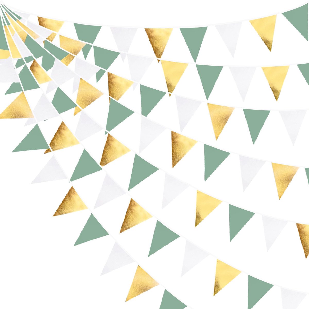 Slinger, 10M Saliegroene Vlaggetjesslinger Voor Feestversiering, Driehoekige Vlaggetjes Van Stof, Groene Vlaggetjesslinger Voor Buiten, Vlaggetjesslinger Voor Zomerse, Golf-, Jungle-, Verjaardags- En Bruiloftsfeesten, Groen-goud