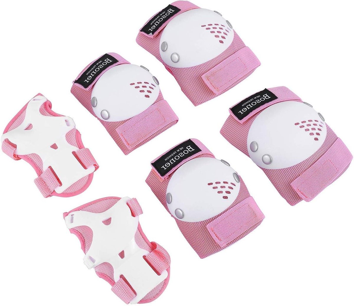 Kinderbeschermers Set - Veiligheidspads - Buitensporten - Verstelbare Banden - 6 Delig - Roze Wit