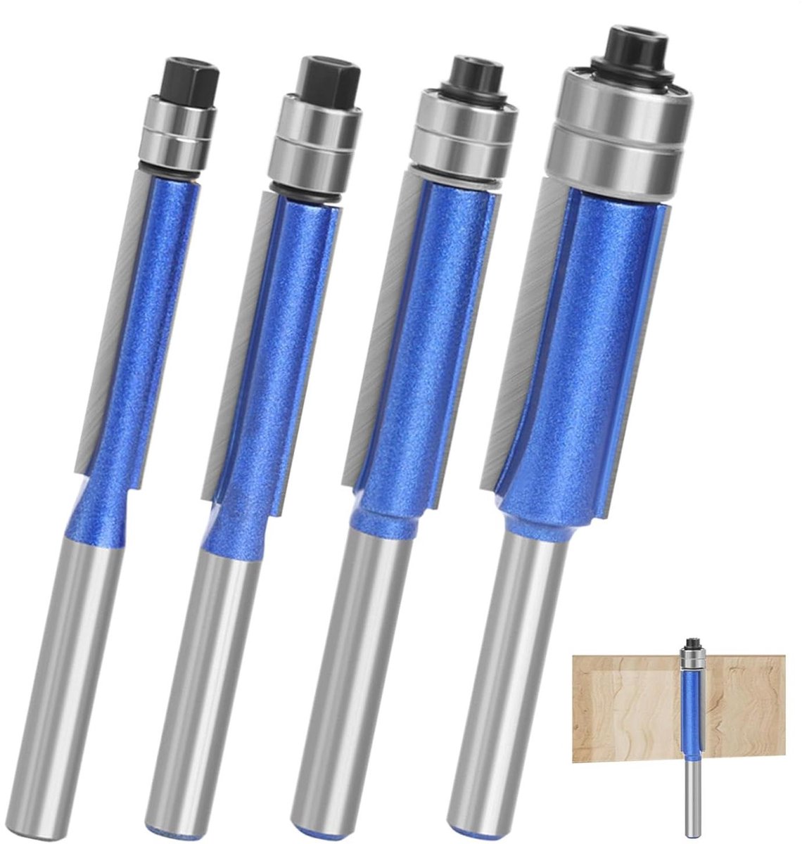 Flush Trim Frezen - Profiel Frezen Set - Houtbewerking Precisie - Hittebestendige Coating - 4 Stuks - Metaal
