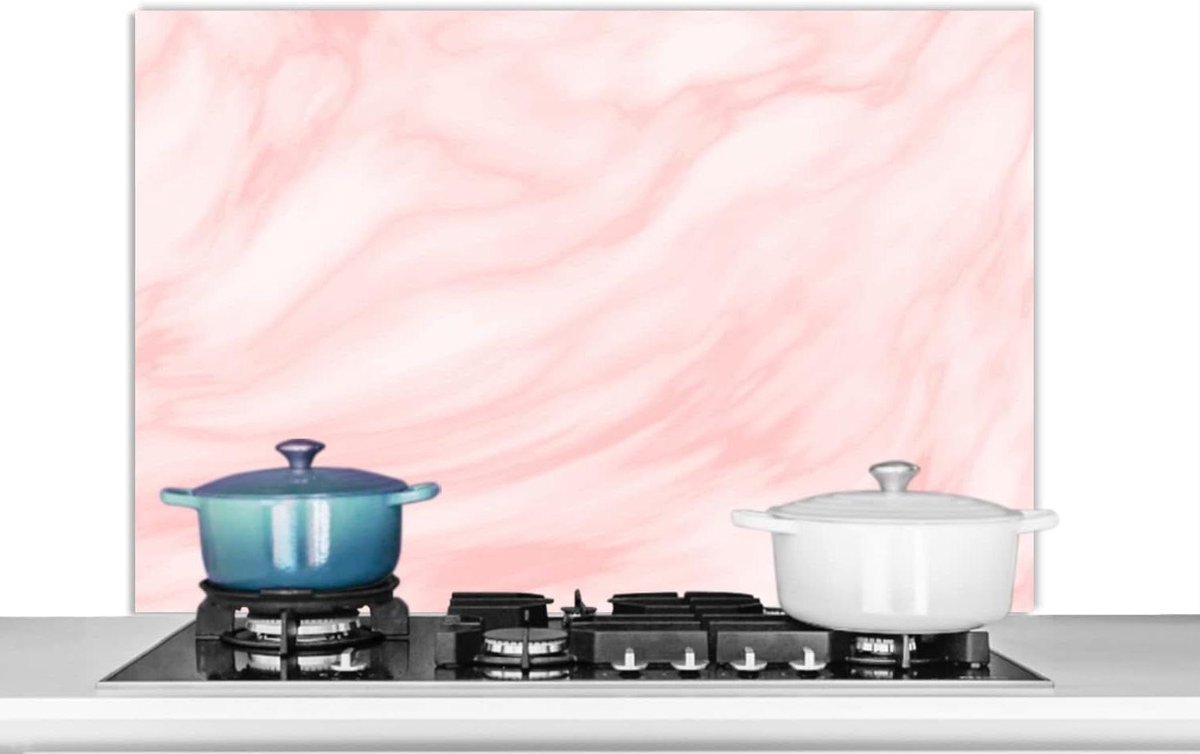 Keuken Spatscherm Wandpaneel Koken Beschermen Luxe Marmerlook 100x65 cm Marmer Wit Roze