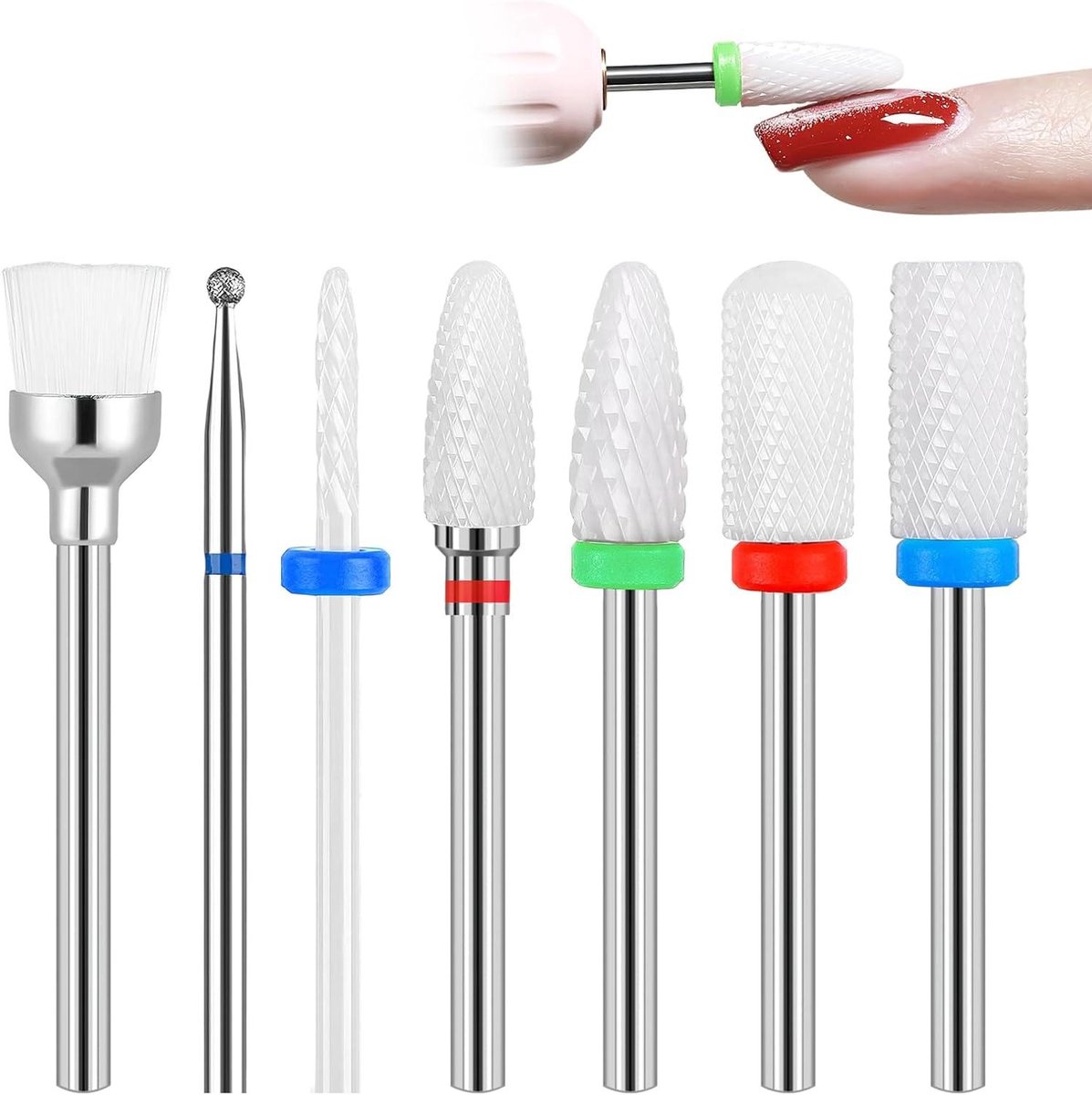 Keramische Nagelboren Set - Manicure Pedicure Bits - Nagelcorrectie Polijsten - 7 Delige Set - 3/32 Inch - Wit