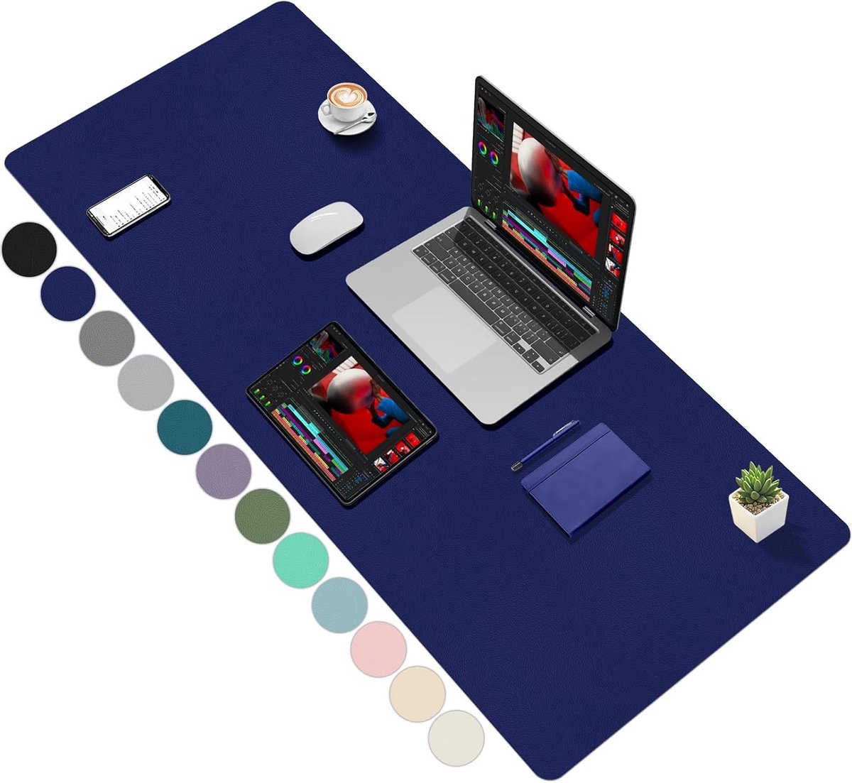 Luxe bureauonderlegger donkerblauw 120x60 cm voor een stijlvol en georganiseerd werkoppervlak