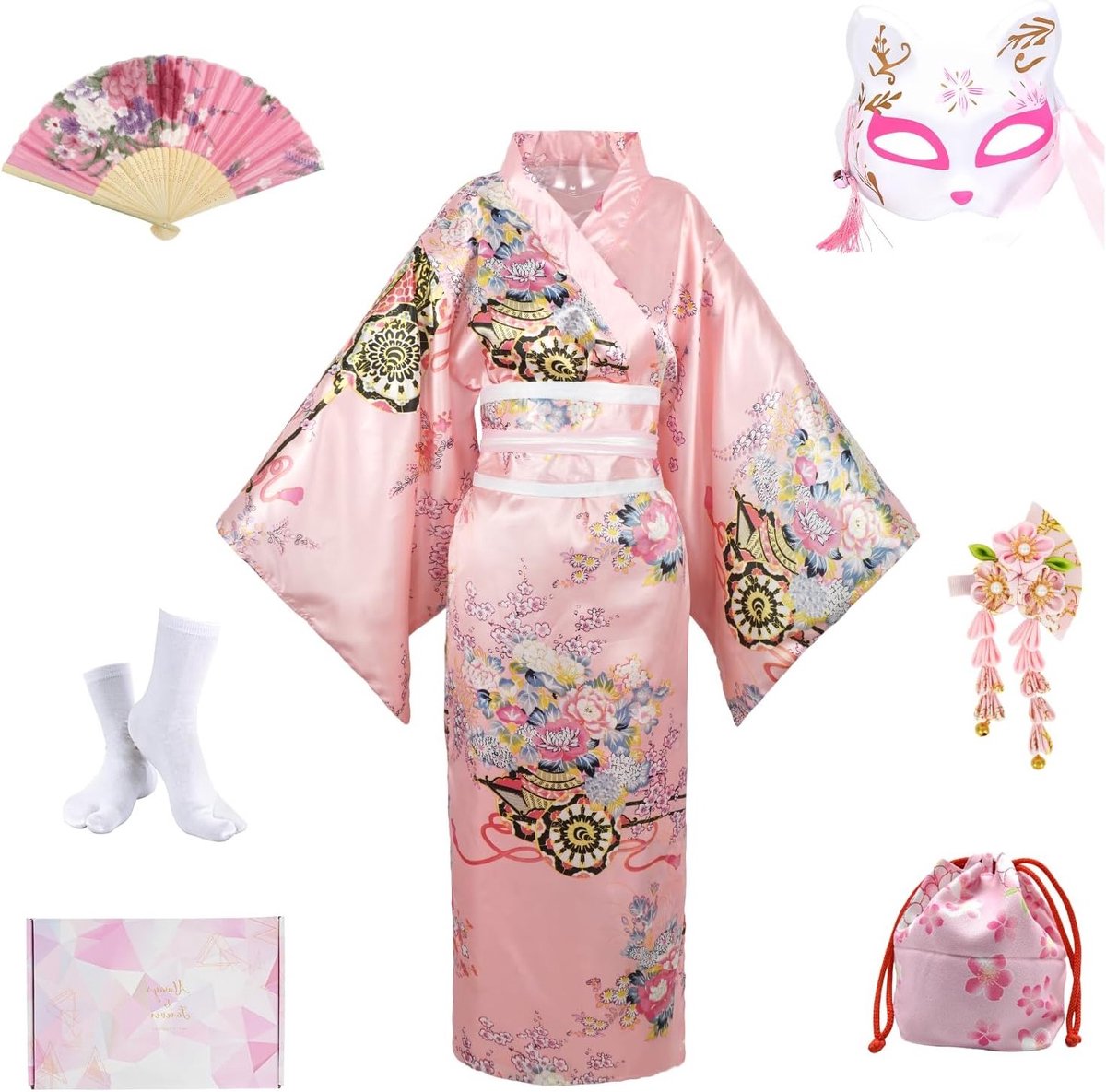 Elegante Kimono Set voor Dames met Yukata, Satin Badjas, Accessoires en Gift Box - Perfect voor Cosplay en Feestjes