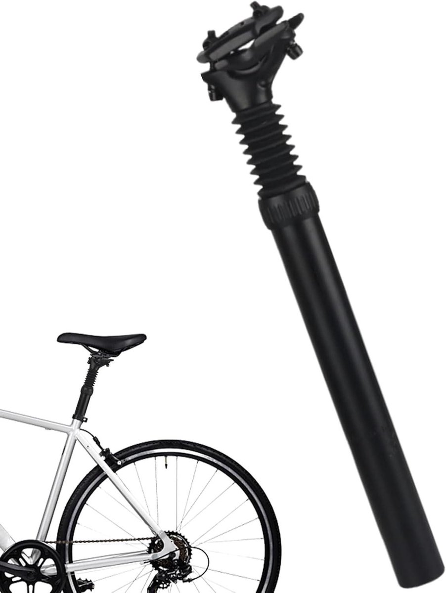 Geveerde Zadelpen - Schokdemper Fietszadel - Comfortabel Fietsen - Veerdemping Technologie - 30.9 x 350 mm - Zwart