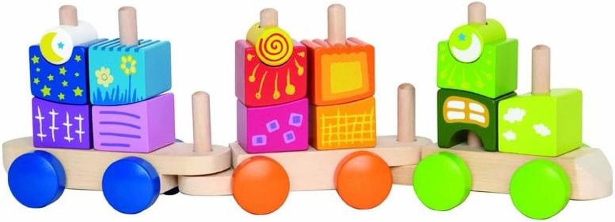 Bloktrein - Houten Trein - Kinderen Spelen - Stapelbare Blokken - 33 x 9 x 9 CM - Veelkleurig