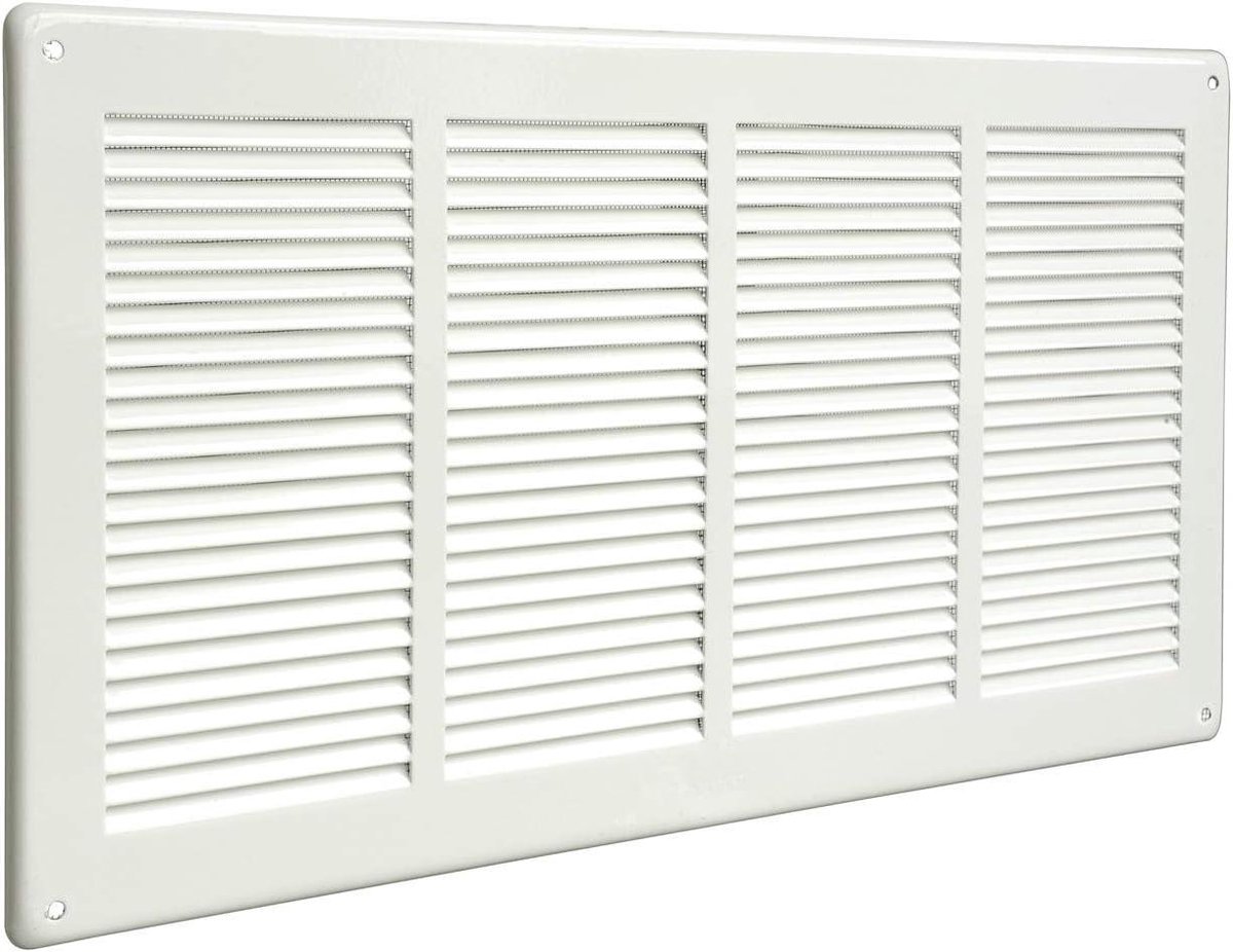 Ventilatie rooster - Rooster met insectennet - Ventilatie verbeteren - Wit gelakt metaal - 440 x 240 mm - Wit