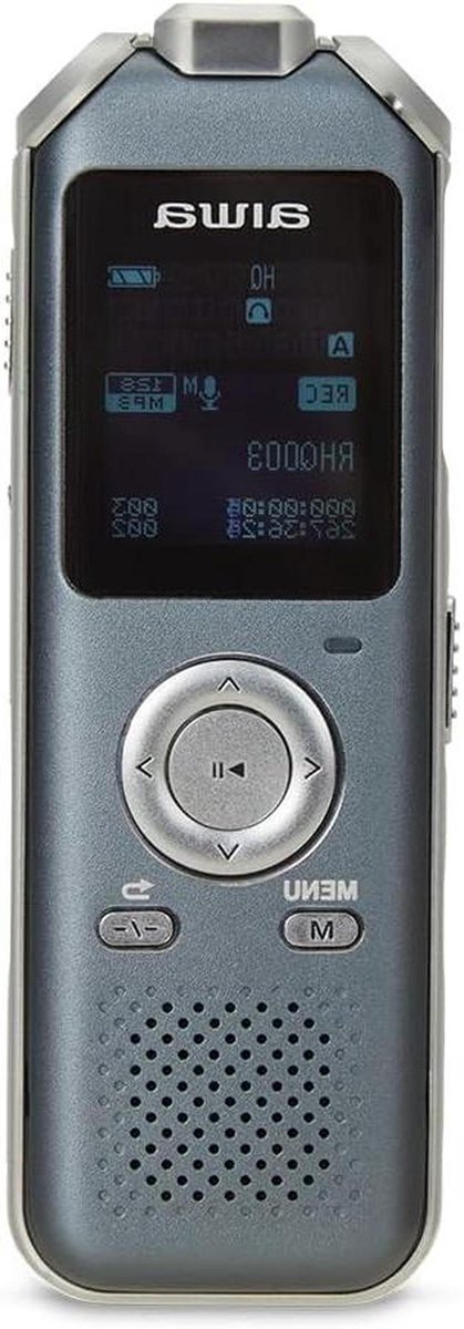 AIWA DVR-M700 Digitale voice-recorder, metaal, met drie stereo-microfoons en geïntegreerd 16 GB geheugen, zilverkleurig