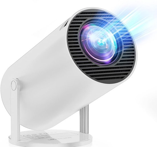 Draagbare beamer 4K projector wit 20.000 lumen Wi-Fi 6 Bluetooth 5.4 180° rotatie keystone correctie compact