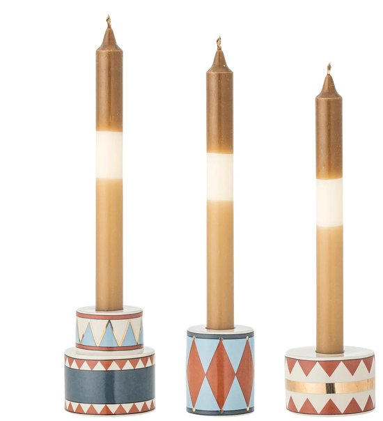 Kandelaar aardewerk blauw Bitja - set van 3