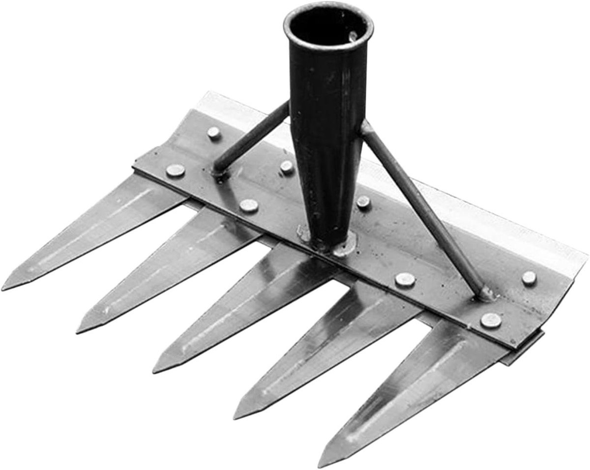 Onkruidhark Ergonomisch - Tuinhark Wieden - Tuinonderhoud Gazon - Dubbelzijdig Staal - 5 Tanden - Metaal