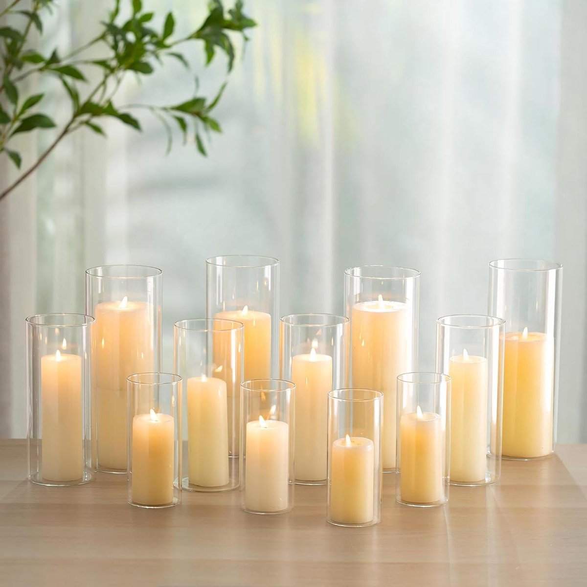 Glazen Windlichten - Cilindervaas Theelichthouder - Sfeervolle Decoratie - Mondgeblazen Glas - 3 Maten Set - Helder
