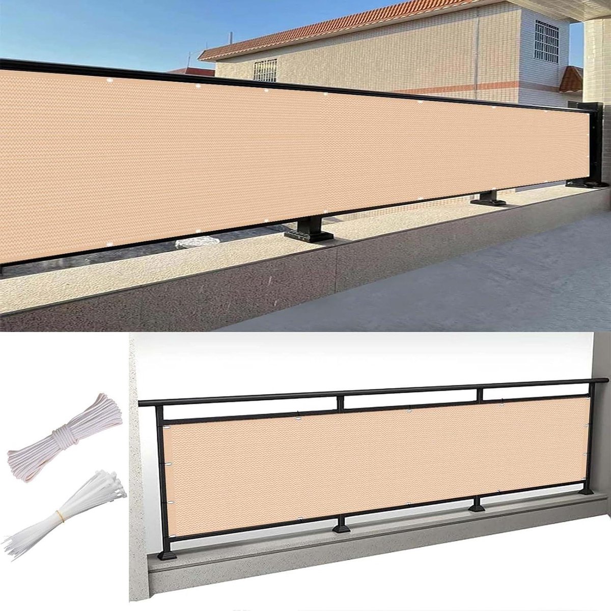Balkonafdekking - Balkonscherm Inkijkbescherming - Privacy Creëren - Ademend HDPE Materiaal - 160 x 240 cm - Creme