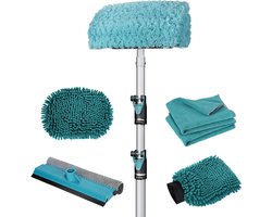 Auto Poetsset - Autoreinigingskit - Auto Grondig Reinigen - Uitschuifbare Telescoopsteel - 12FT - Blauw
