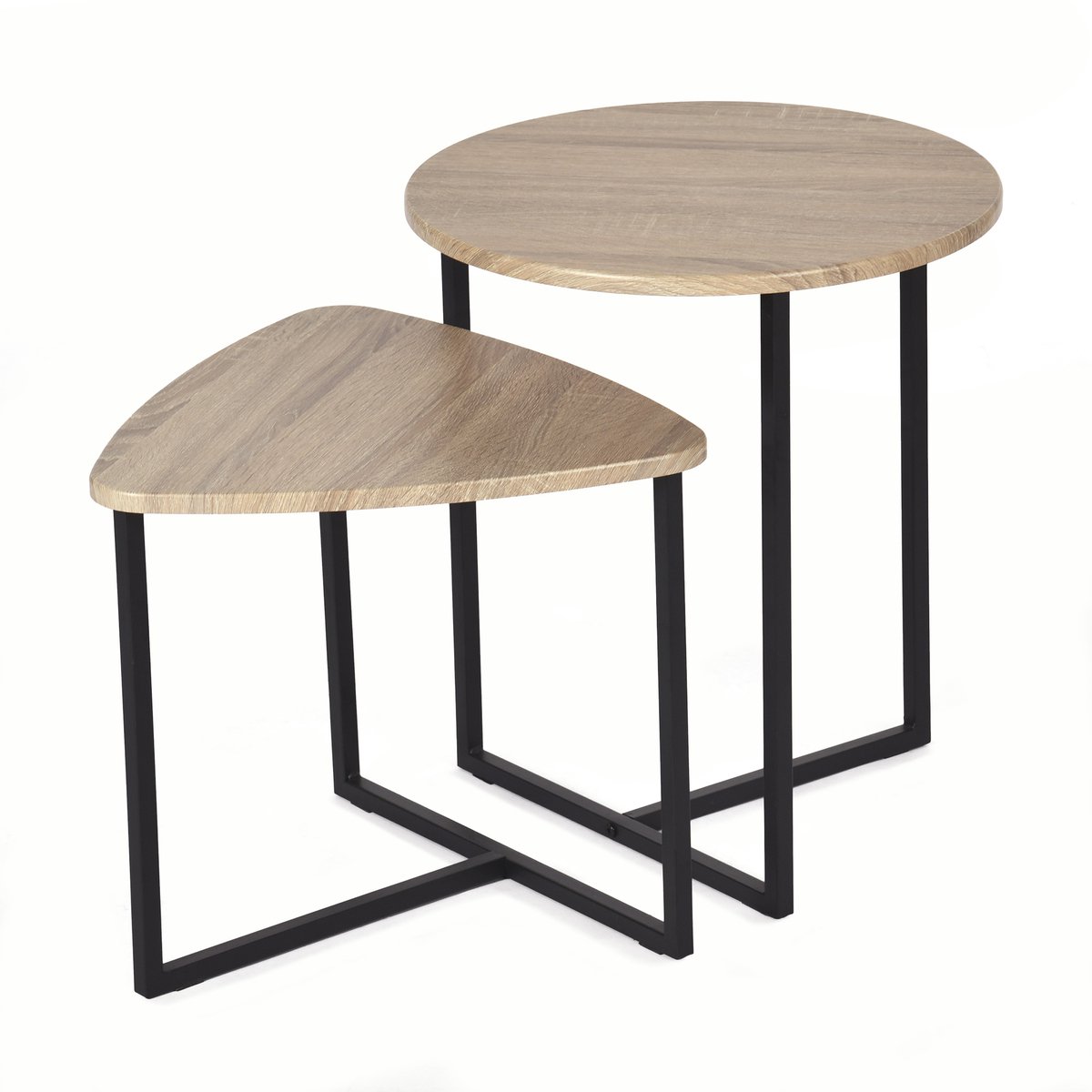 Bijzettafel - Set van 2 MDF Zonder scherpe randen - Licht eiken
