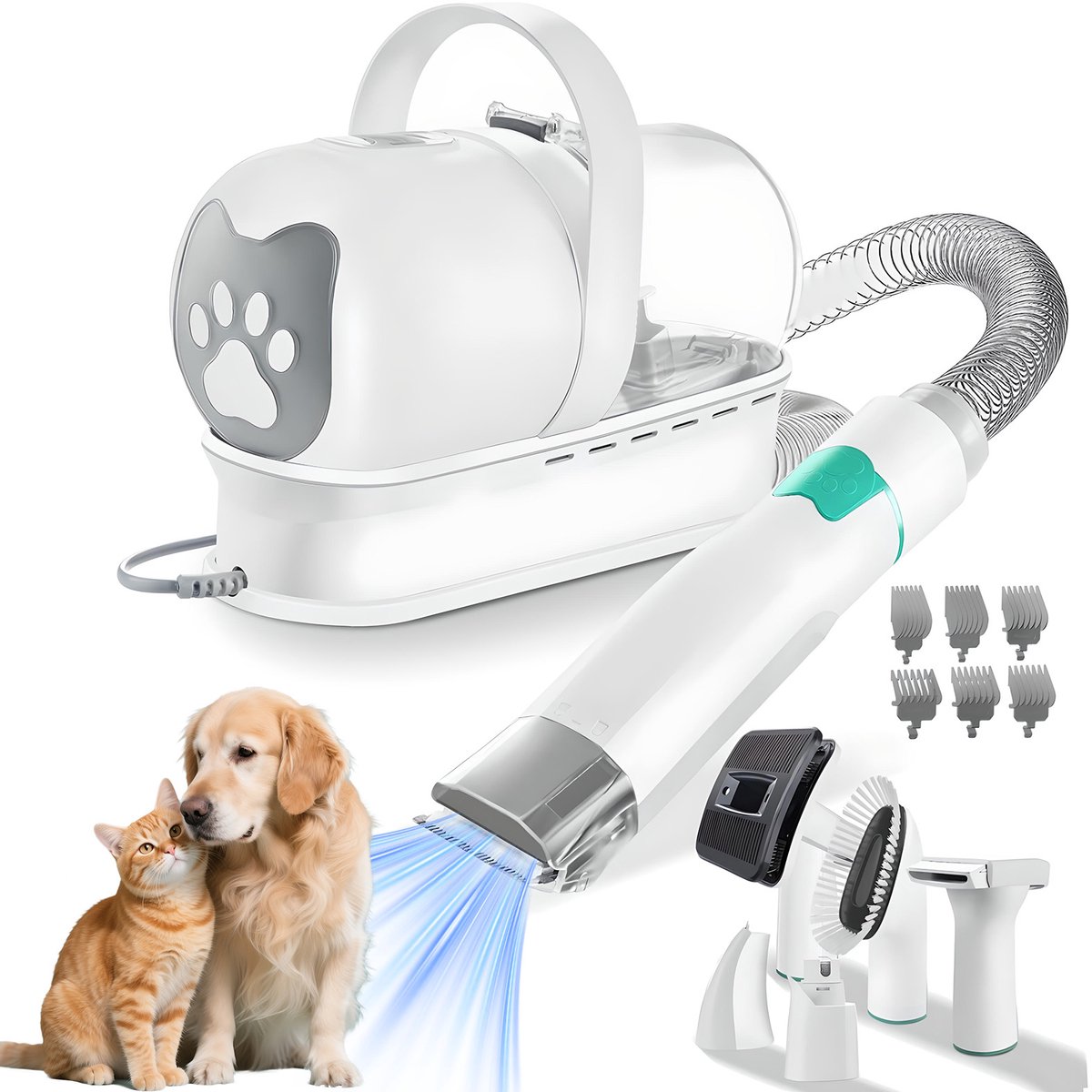 8-in-1 Hondentrimsysteem met Stofzuiger – Vachtknipper, Ontviltingsborstel, Nagelslijper, Stille Motor (≤56 dB) – Haarstop