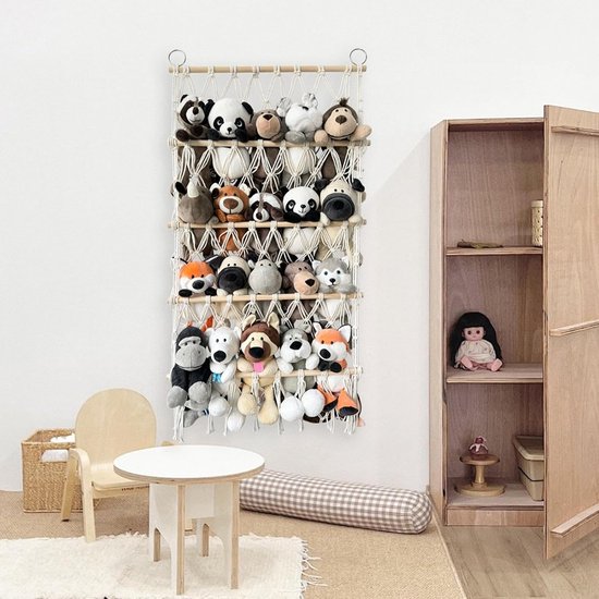 Knuffelnet - Opbergnet - Knuffels Opbergen - 4-laags Macrame - voor 25 knuffels - Beige — afbeelding 2