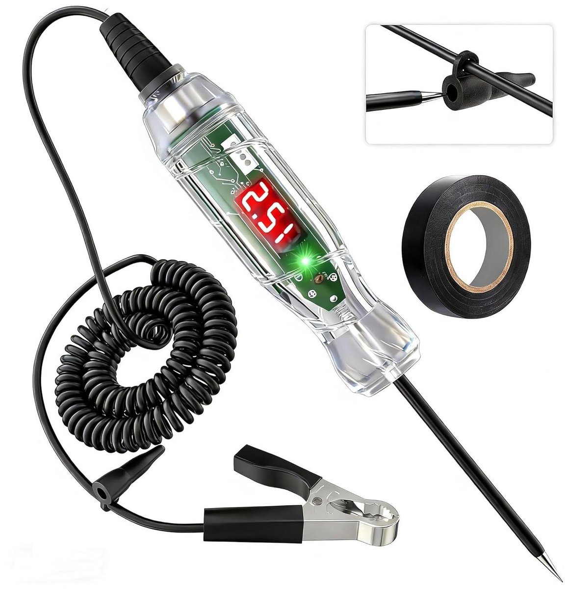 Digitale Zekeringstester - Testlamp Auto - Voertuigcircuits Testen - Bidirectionele Polariteitstest - 3-70V DC - Zwart
