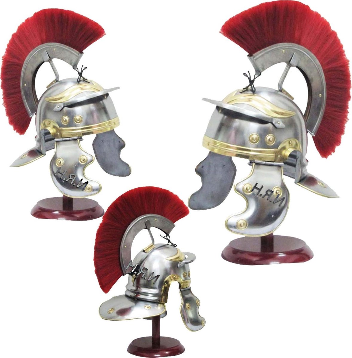 Romeinse Helm - Krijgershelm Middeleeuwen - Kostuum Accessoire - Met Houten Standaard - 26 inch - Chroom Rood