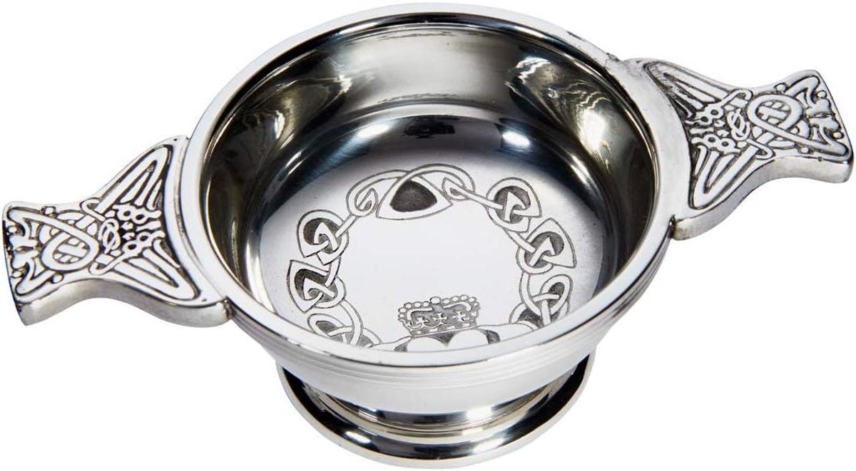 Claddagh Quaich Kom - Schotse Beker Vriendschap - Cadeau Geven - Handgemaakt Verenigd Koninkrijk - 75 ml - Tinnen