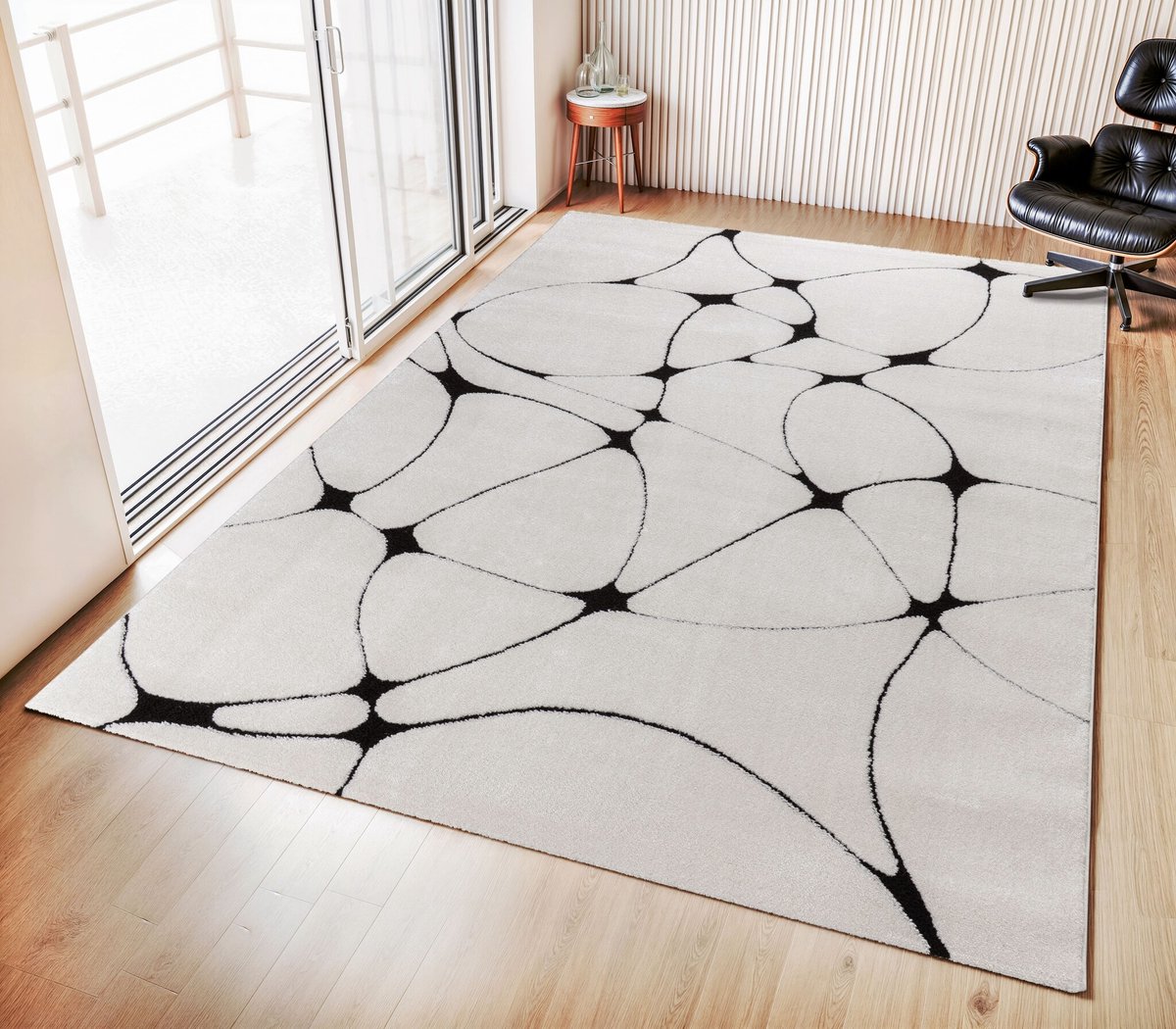 Muratap Vivant Japandi Blaze - Vloerkleed Laagpolig - Wit Zwart- 160x230 CM