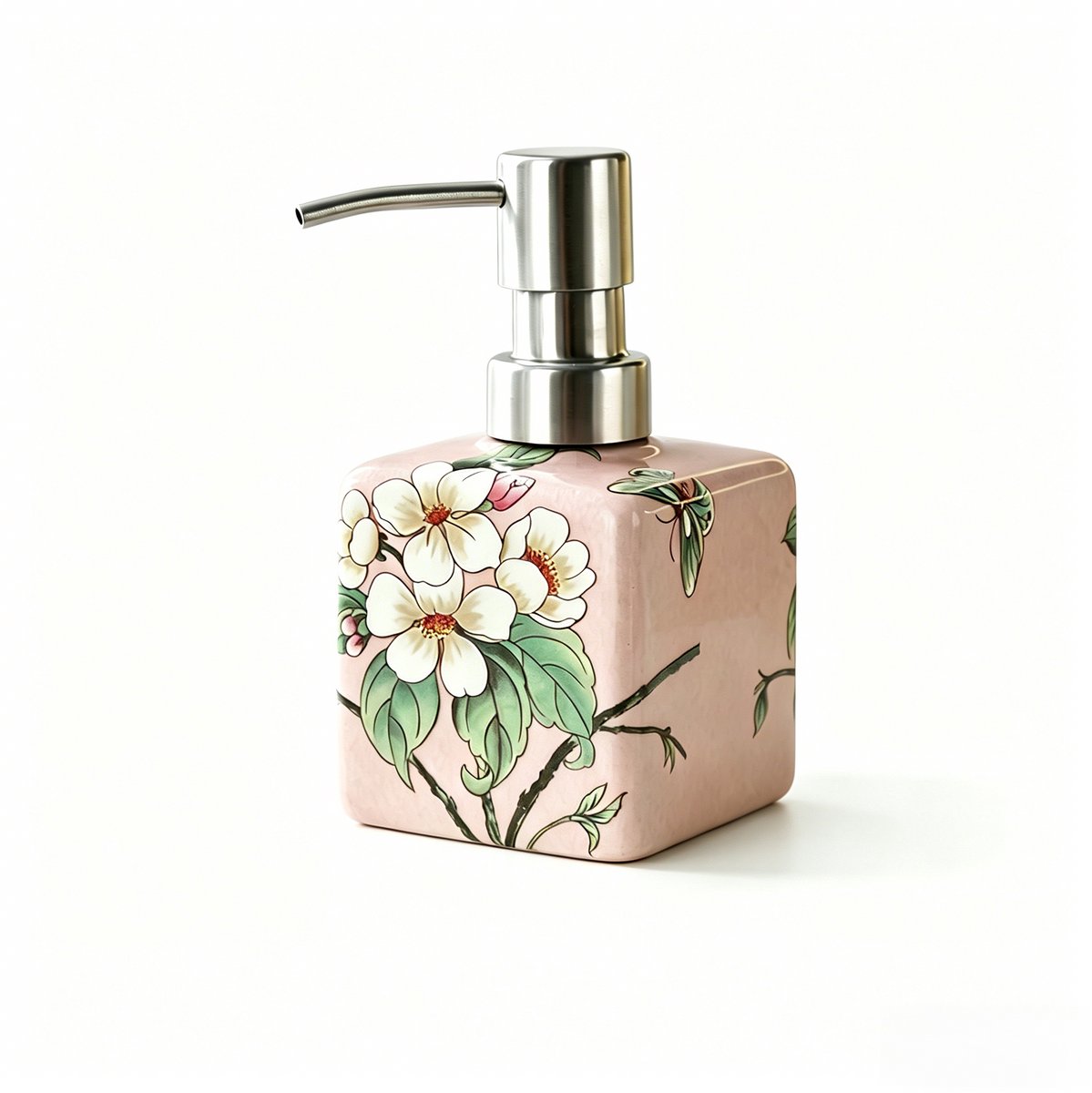carmdering - Ceramische Zeepdispenser - Decoratieve Lotionfles - Vloeibare Zeep Dispenser - Veelzijdig Gebruik - Gemakkelijk Schoon Te Maken - Hoogwaardig Keramiek - Ijsbarst Glazuur Design - Ruimtebesparend Voor Blad - 1 Stuk - Roze