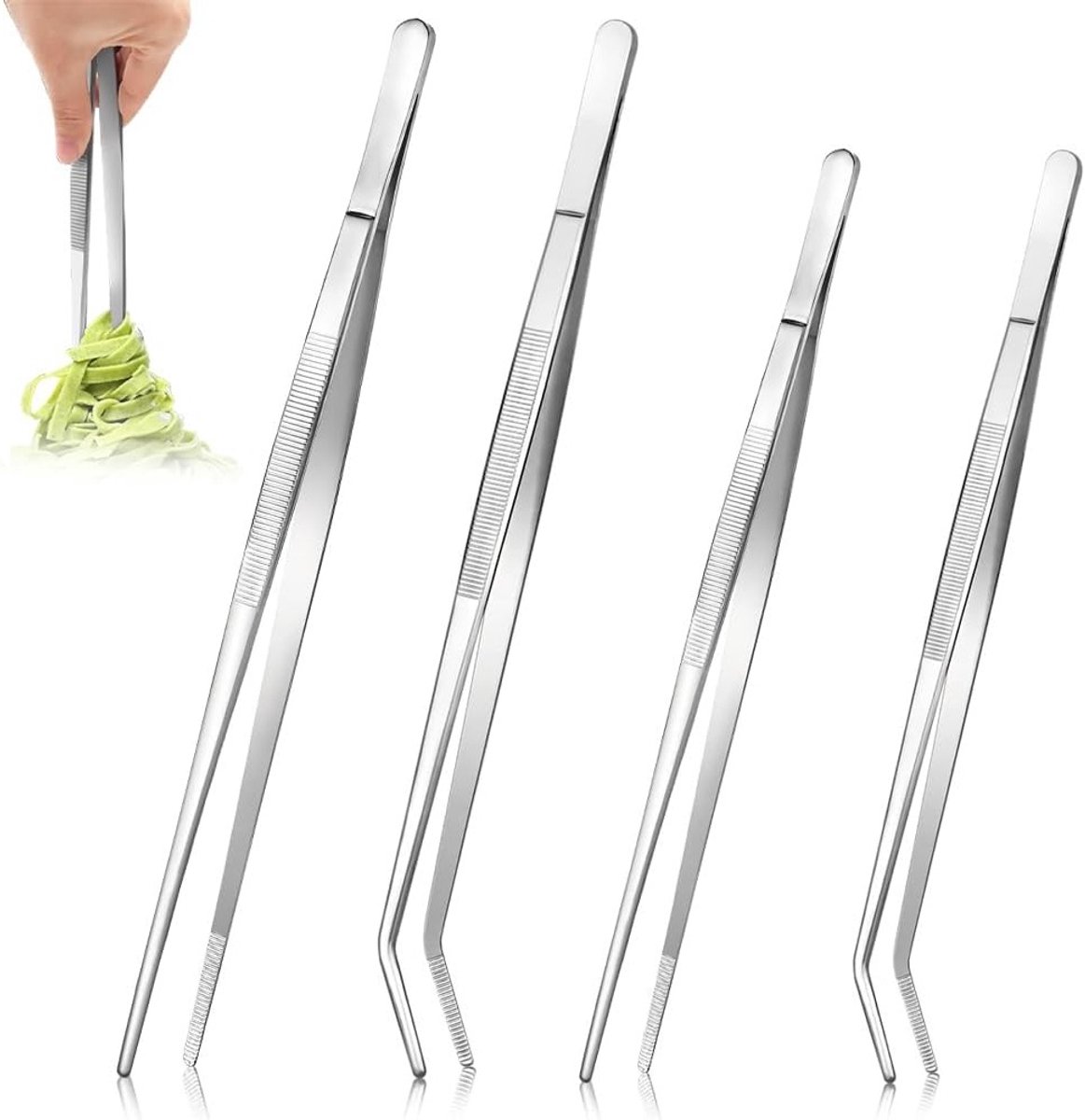 Set van 4 Professionele Keukenpincetten RVS voor Grillen en Koken