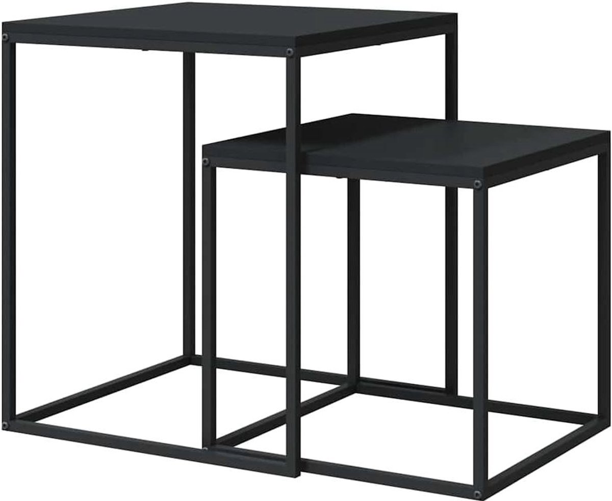 Salontafelset Hout Metaal - Woonkamertafel Set - Decoreren Woonkamer - In elkaar Schuifbaar - 2 stuks - Zwart Bruin