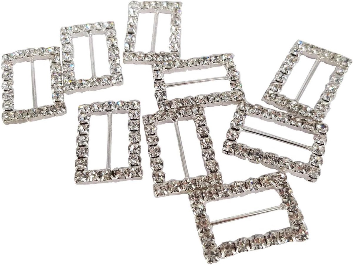 Rechthoek Gesp - Strass Gesp Schuifgesp - Decoratie Accessoires - Diamante Bezaaid Metaal - 15mm x 14.5mm - Zilver