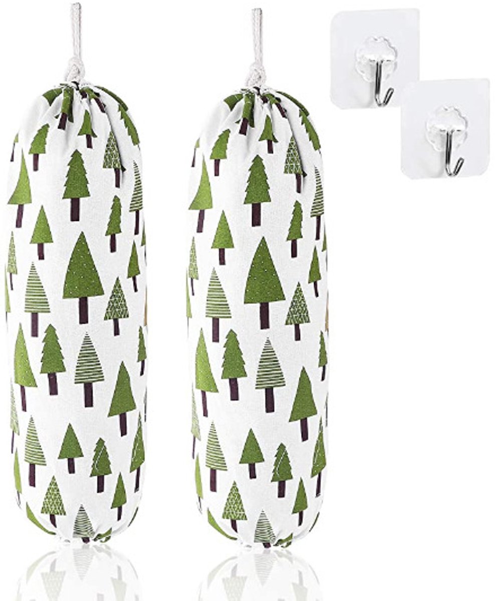 Oneay Set van 2 katoenen en linnen opbergtassen om op te hangen, herbruikbare plastic tassen organizer voor aan de muur, grote opbergdoos voor boodschappentassen, 22x9 inch
