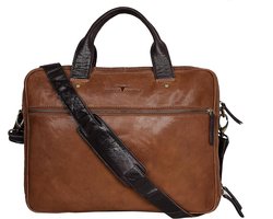 Laptoptas Leer - Schoudertas Heren - Zakelijk Vervoer - Plantaardig Gelooid - 38.5 x 29 x 9.5 cm - Bruin