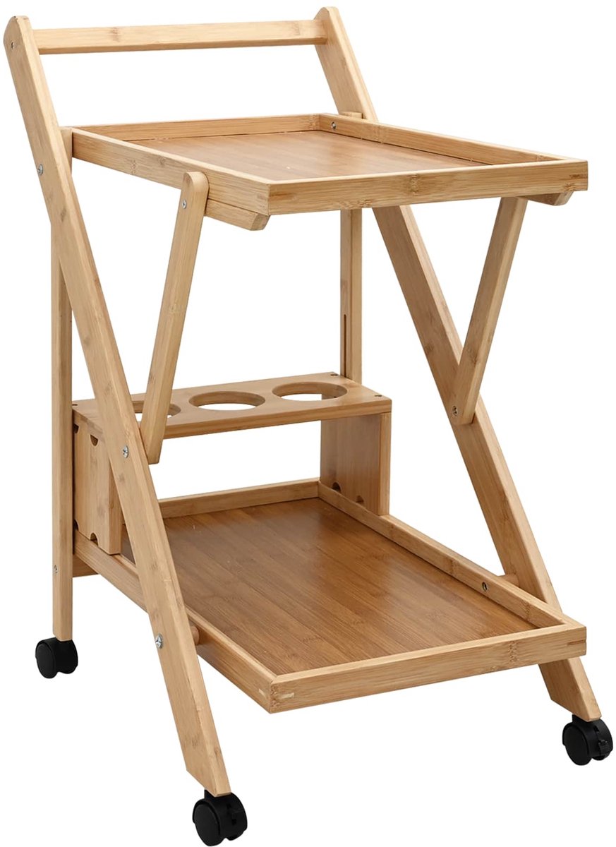 vidaXL - Keuken - Trolley - met - Wielen - Lichtbruin - 65 - x - 40,5 - x - 76,5 - cm - Bamboe