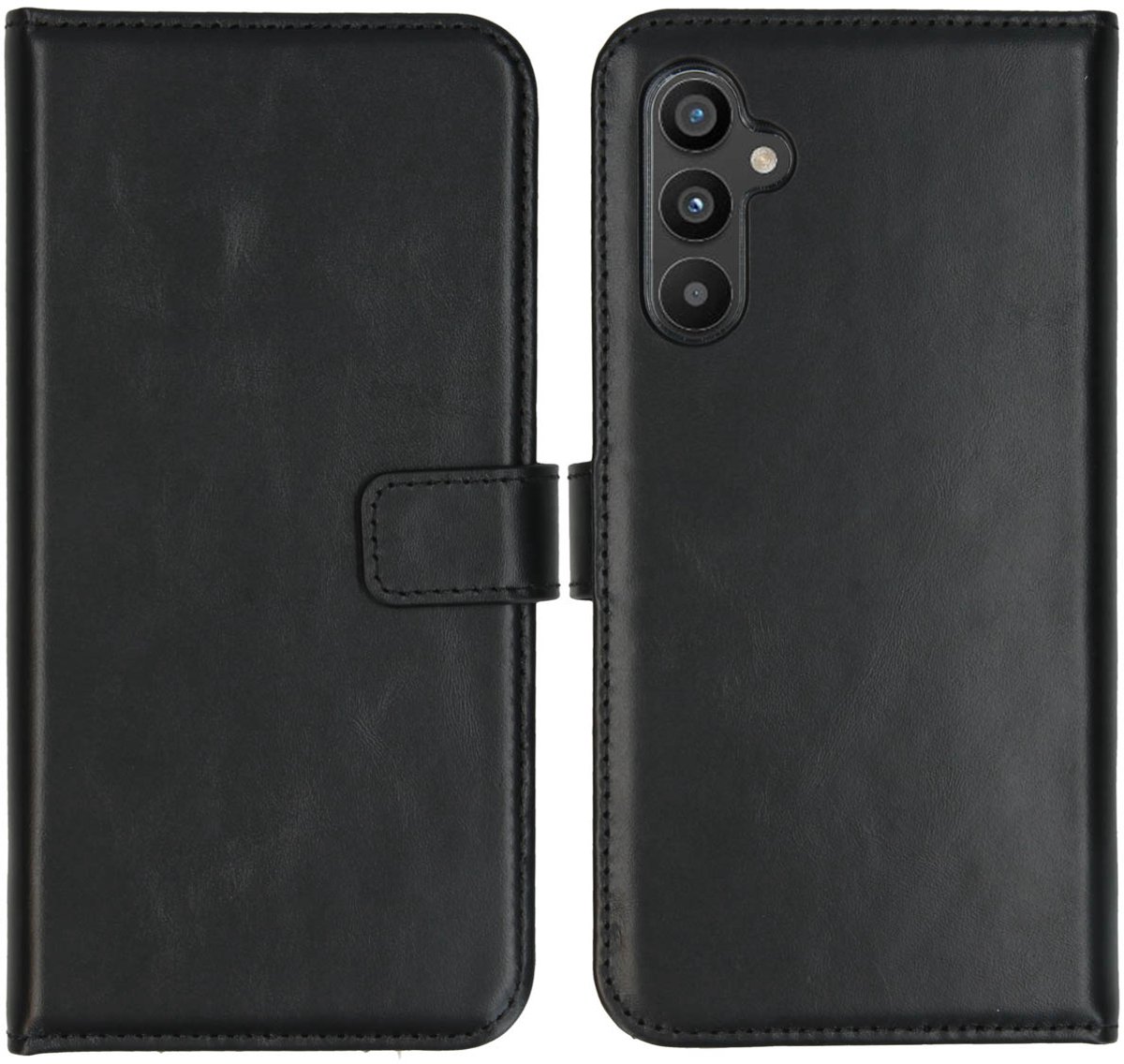 Selencia Hoesje - Geschikt voor Samsung Galaxy A34 (5G) - Echt Lederen Bookcase - Zwart