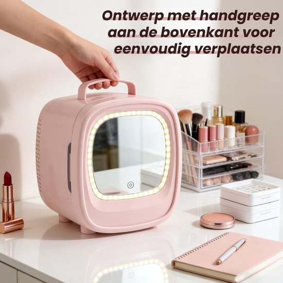 Skincare Koelkast - Mini Koelkast Slaapkamer - Cosmetische Koelkast - 6L Koelkast - LED Spiegel Koelkast - Draagbaar - Koelen En Verwarmen - AC/DC - Huidverzorging Koelkast - Beauty Koelkast — afbeelding 2