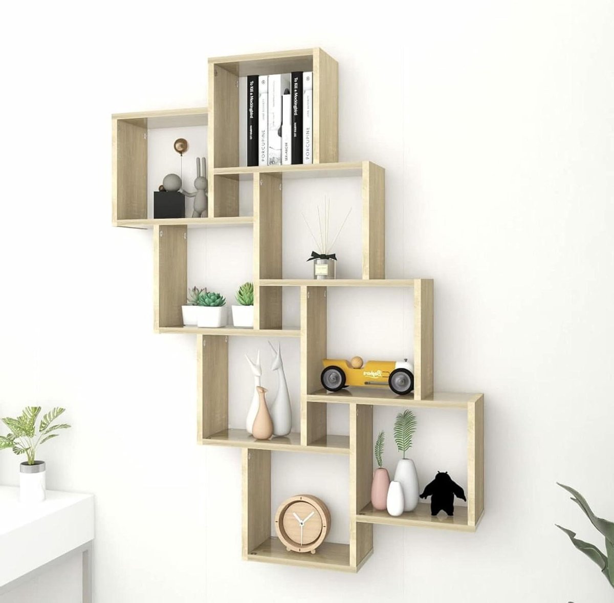 Wandrek Woonkamer - Cube rack hangend - Opbergen Decoratie - Open vakken - 90x15x119 cm -