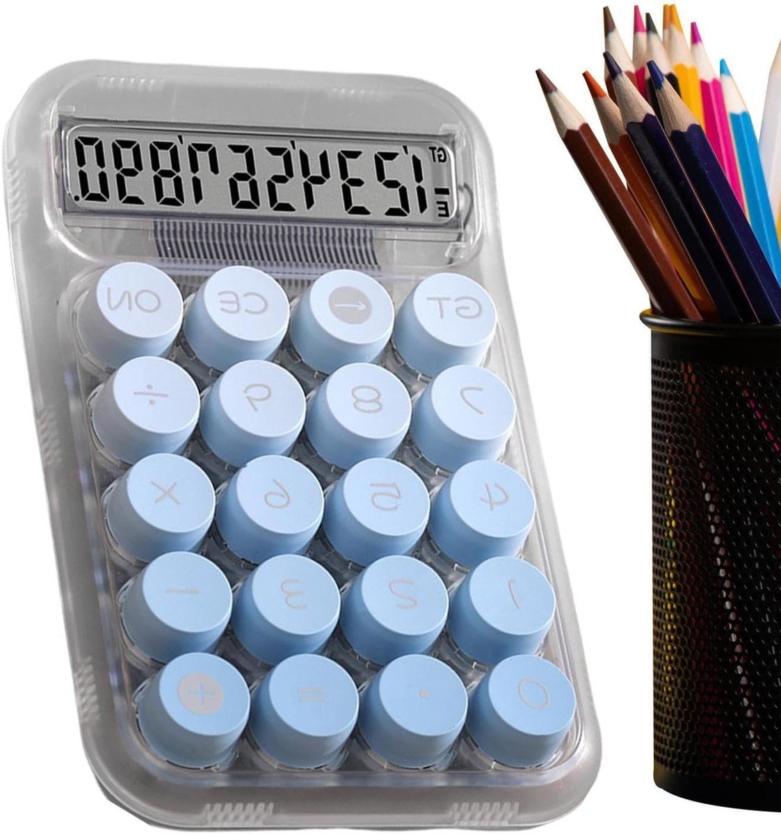 Mechanische Rekenmachine - Esthetische Calculator - Bureau Werk - Ergonomische Toetsen - 12x10 cm - Blauw
