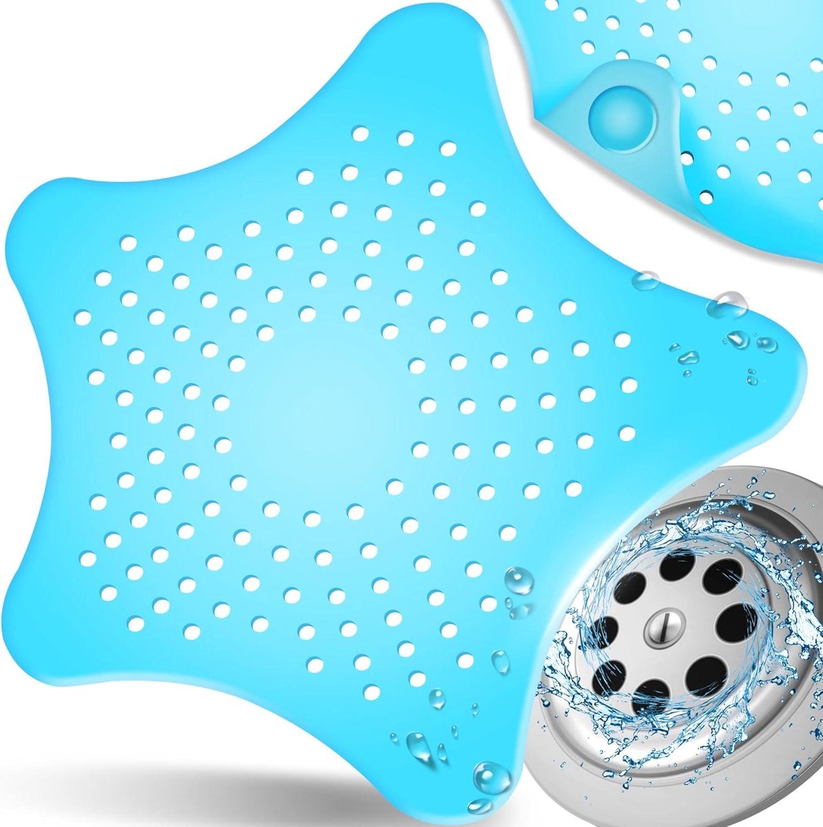 Afvoerzeef Silicone - Douche Putjeszeef Haarvanger - Verstopping Voorkomen - Hoge Waterdoorstroming - 10 x 10 cm - Blauw