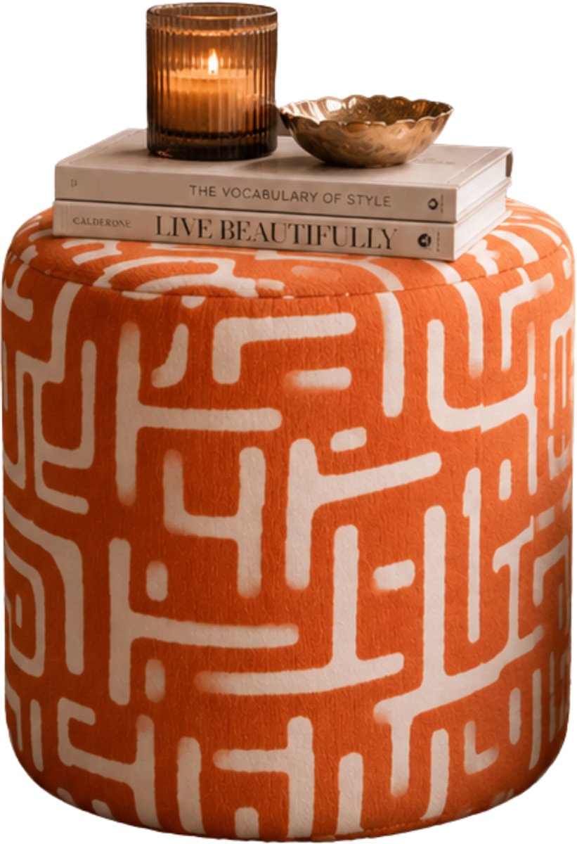 MISOU Poef - Hocker - Stoel - Bijzettafel - kinderpoef - 30x36 cm - Rond - Oranje - DESI