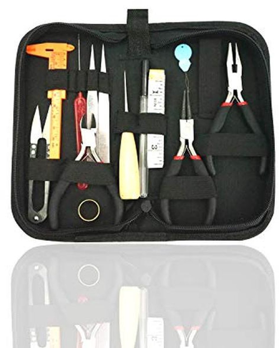 Gereedschapskit Sieraden Maken - Reparatie Tool Kit - Doe-het-zelf Knutselen - 14 Delige Set - 20.5 cm Tas - Zwart