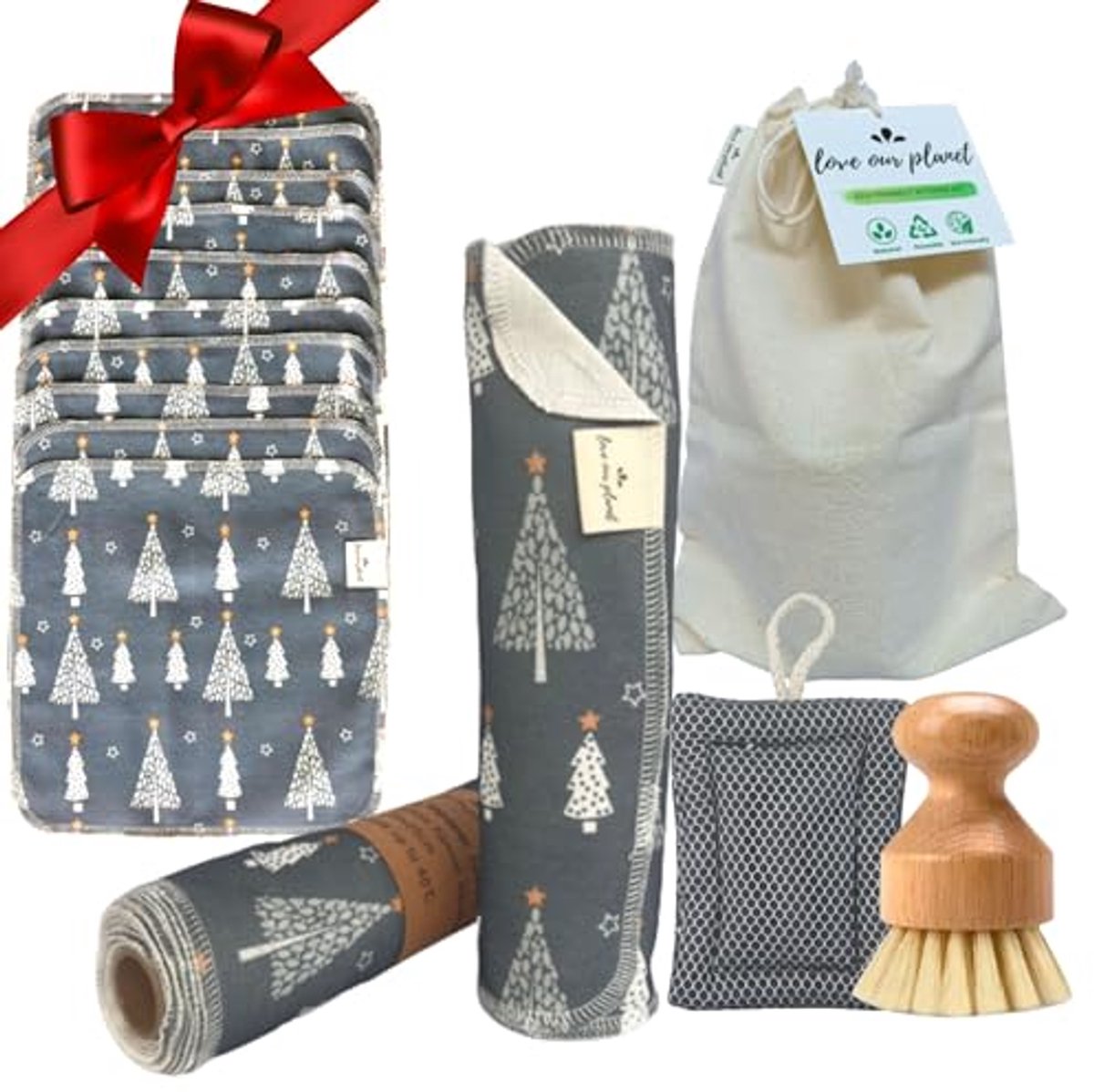Herbruikbare Handdoeken - Keukenrol Vervanger - Duurzaam Huishouden - Wasbaar en Absorberend - 10 Stuks - Kerstprint