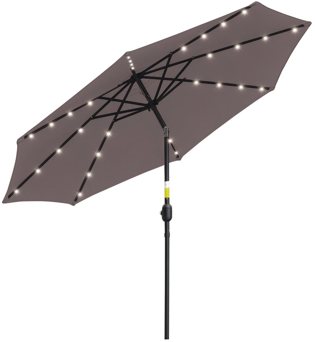 QUESTYR Solar LED Tuinparasol – Ø265 cm – Kantelbaar – 32 LED‑lampjes op Zonne‑energie – Donkergrijs – Weerbestendige Terrasparasol