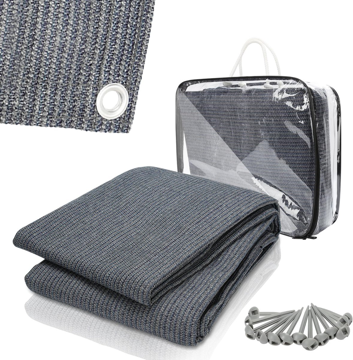 Camping vloerkleed - Voortent tapijt - Buitenleven - Ademend en waterdoorlatend - 250 x 250 cm - Grijsblauw