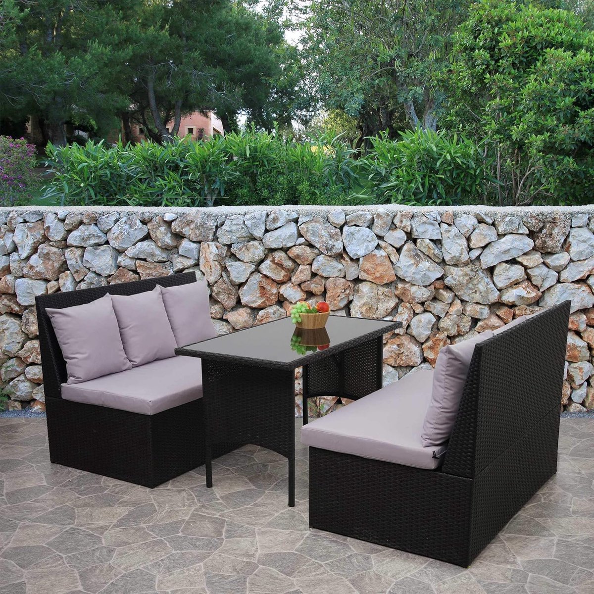 Prestige Gastronomie Lounge Tuinset 4-Persoons Poly Rattan met Tafel en Lichtgrijze Kussens 119,5 x 69,5 x 85,5 cm Weerbestendige Terras- en Horecaset