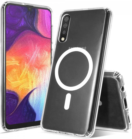 Coque adaptée pour Samsung Galaxy A50 - Compatible avec MagSafe - Coque arrière rigide avec aimant - Transparente