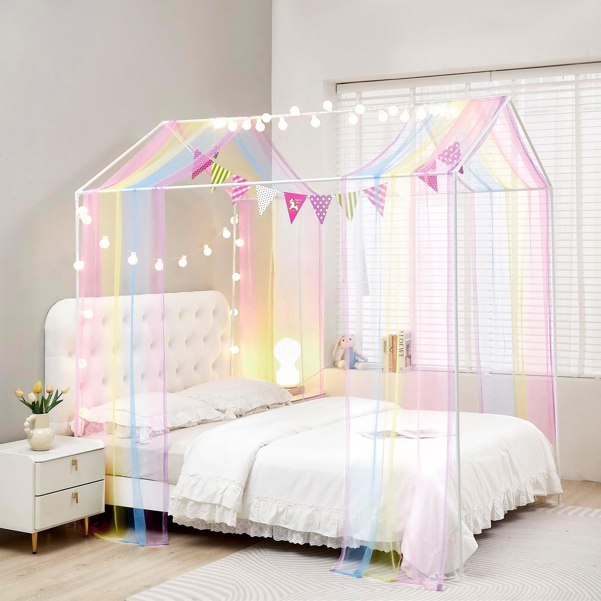 Luifel Gordijnen - Bed Hemels - Slaapkamer Decoratie - Zachte Polyester Stof - 95 x 480 cm - Wit