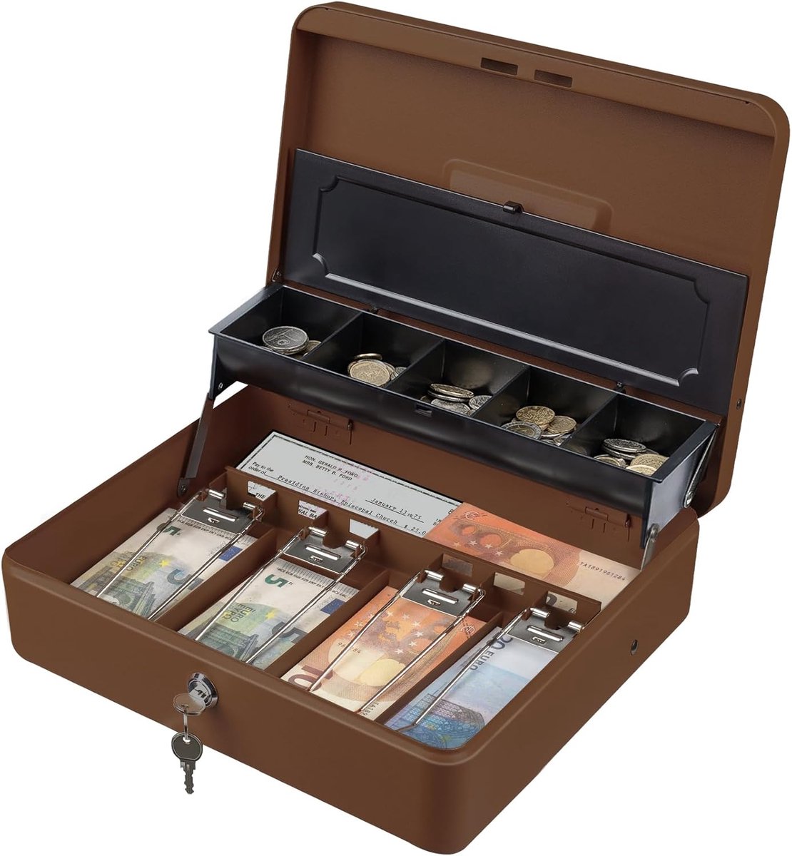 Kassalade - Geldlade - Contant Geld Beheren - Veilig Sleutelslot - 30x24cm - Zilver
