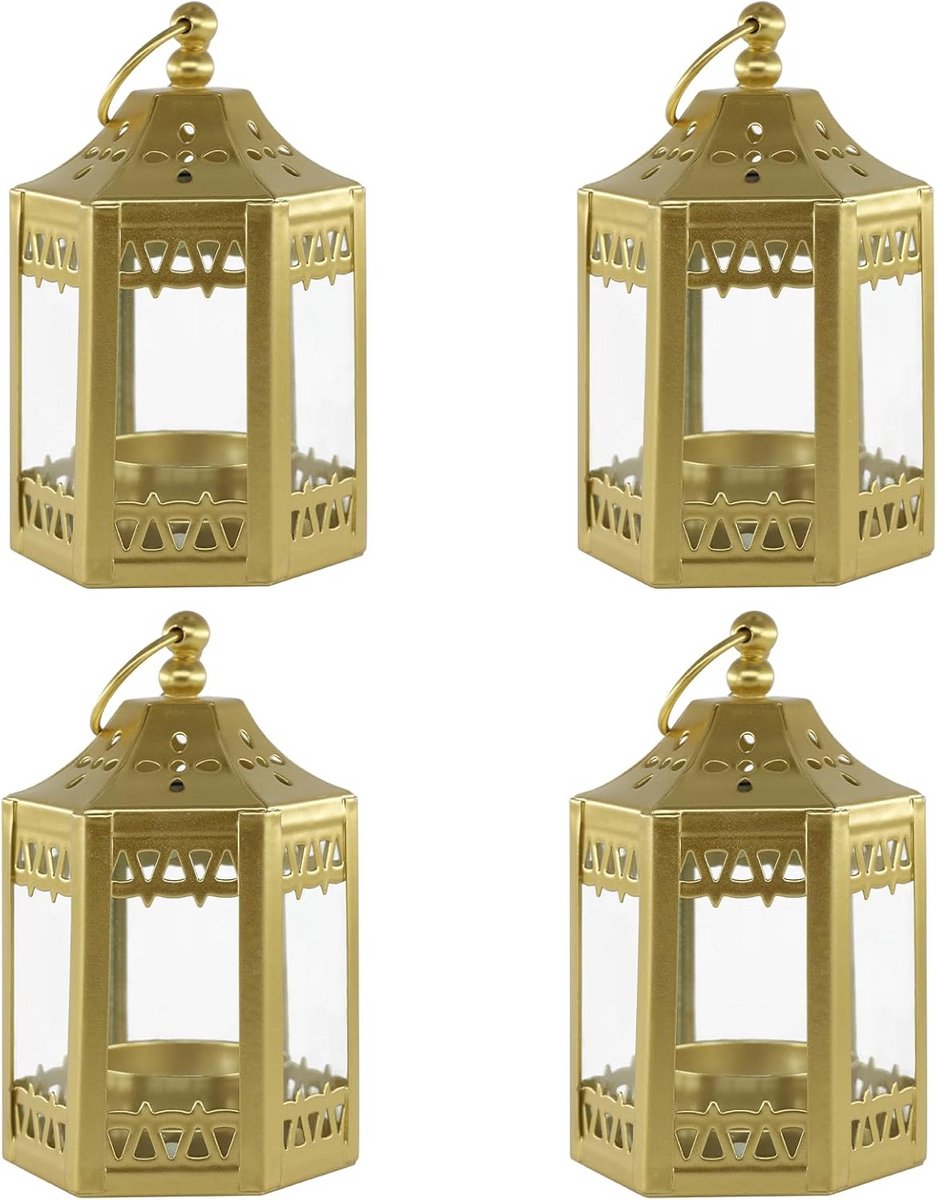 Marokkaanse lantaarns - Decoratieve lantaarns - Sfeerverlichting creëren - Zeshoekig metaalontwerp - 4 stuks 45 inch - Goud