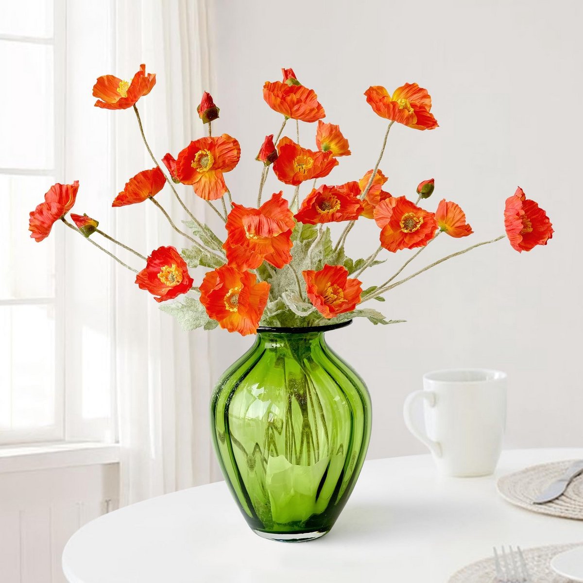 Zijde bloemen - Kunst papaver - Decoratie huis - Levensecht ontwerp - 6 stuks - Oranje