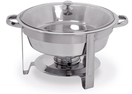 HENDI Ronde chafing dish - glazen deksel - 3,5L - inclusief brandpastahouder - roestvast staal — afbeelding 2